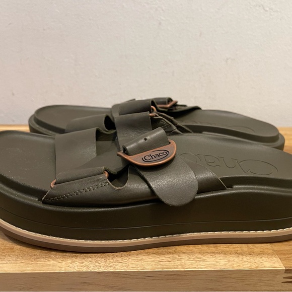 Chaco Women's Slide Midform Sandals Size 12 - Olive Green Leather - 11" Outsole - Picture 2 of 8